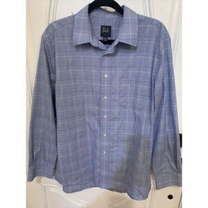 Jos A Bank‎ Men's Blue Plaid Tailored Fit Button Down Shirt Size Large